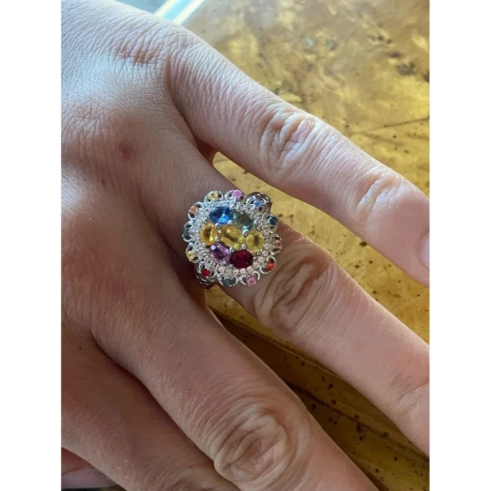 Natural Sapphire Sterling Silver Cocktail Ring Size 6